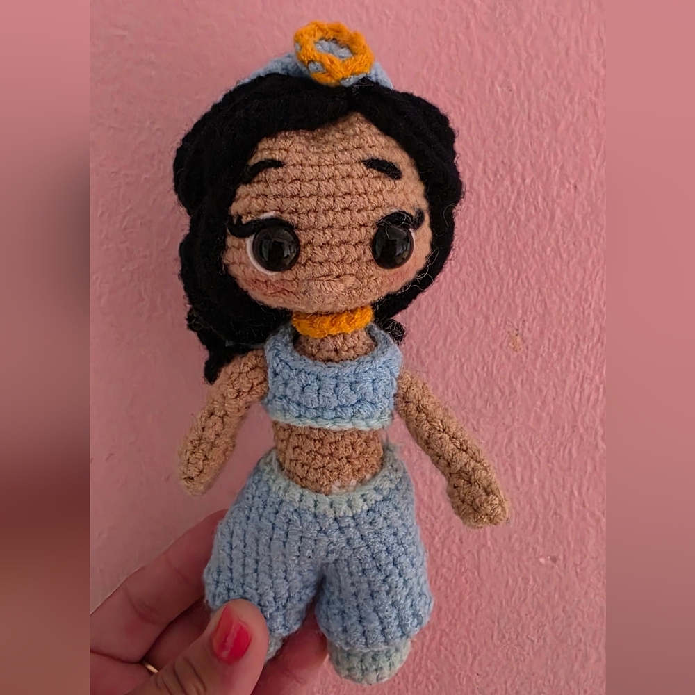 Handmade Crochet Doll with Blue Outfit